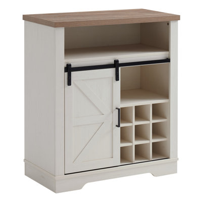 Farmhouse Storage Cabinet with Sliding Barn Door & Wine Shelf