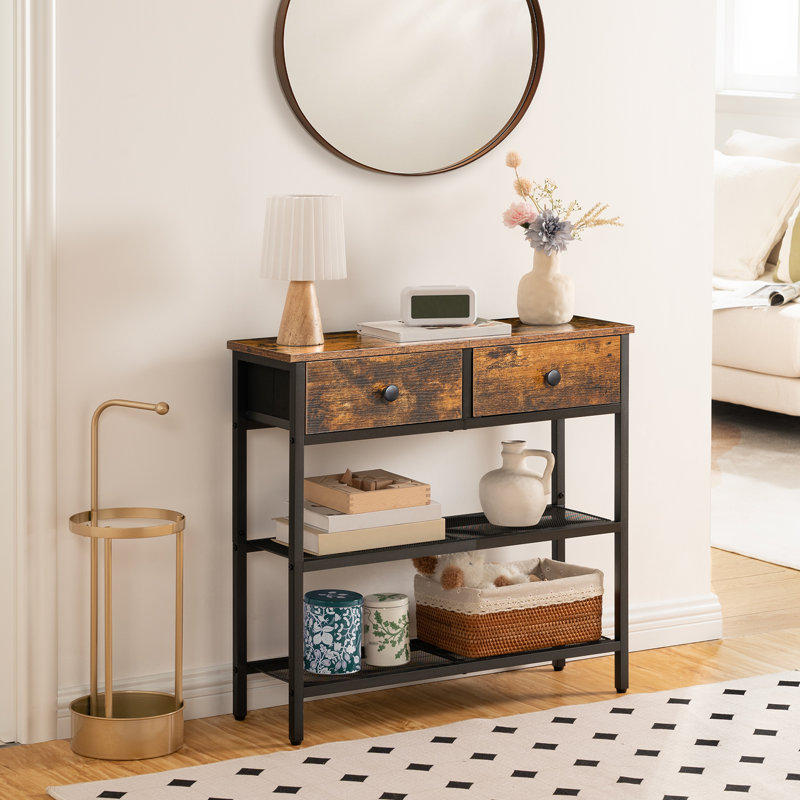 Petite console 29,5 "avec tiroirs et tablettes, Brun