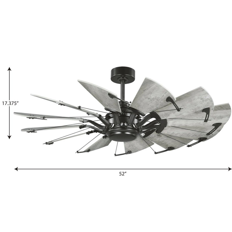 Ventilateur de plafond 52 pales 52 pouces avec télécommande, Noir mat avec pales grises