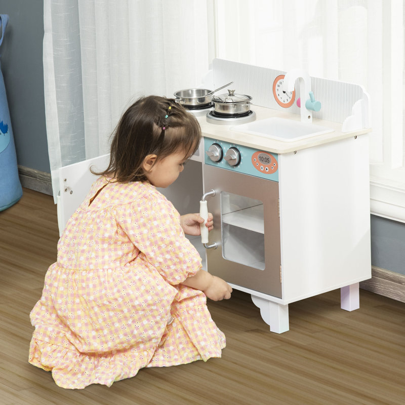 HOMCOM Kids Wooden Play Kitchen Toy Cooking Set Pretend Role Playset