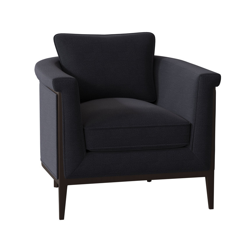 Chalice Upholstered Barrel Chair, Venice Navy, American Walnut