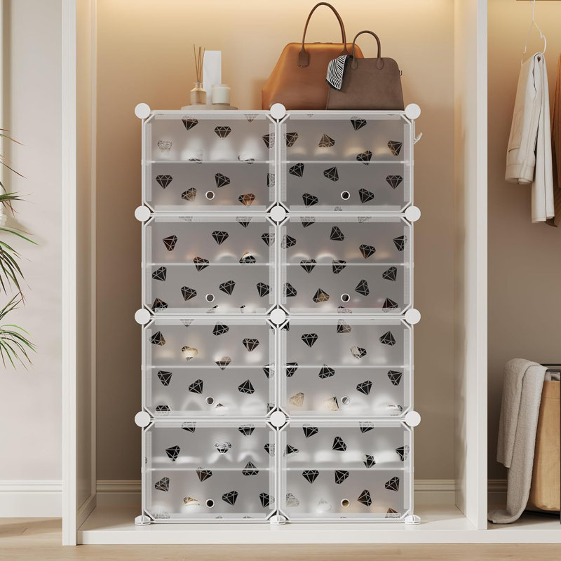 Expandable 8-Tier Shoe Rack Organizer with Door – Modular Shoe Storage Cabinet with PVC Shelves, Stackable, Dustproof, Space-Saving, Holds 32 Pairs, for Entryway, Hallway, Closet, Bedroom