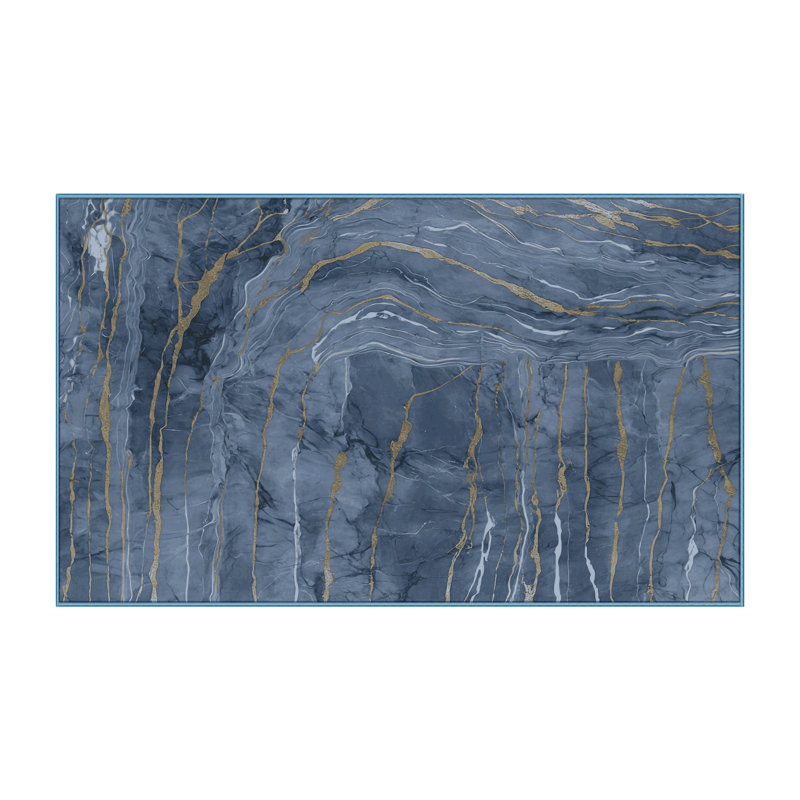 Machine Washable Blue Area Rug, Runner 2' x 4'
