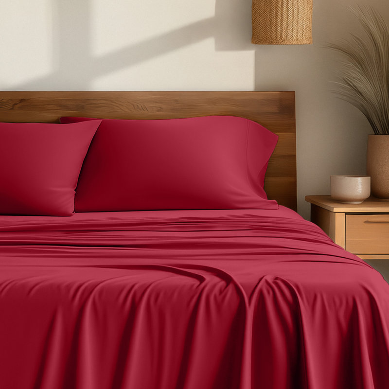 Sheet Set - Rayon from Bamboo, Red, Twin XL Sheet Set with 1 Pillowcase