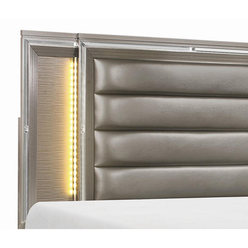 Grand lit à panneaux avec rangement Gilb, Queen, Silver/Grey