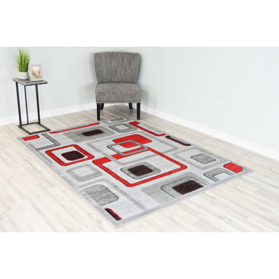 Tapis décoratif gris/rouge cosper
