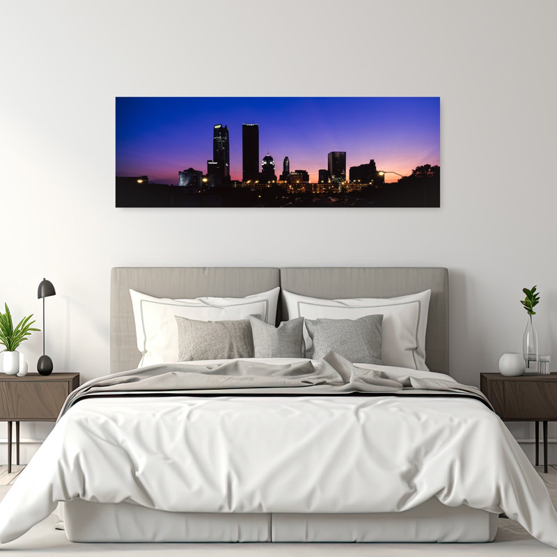 Downtown skyline at night Oklahoma City Oklahoma USA 1 Piece Wrapped Canvas Panoramic Wall Art, 50.8 cm H x 152.4 cm W
