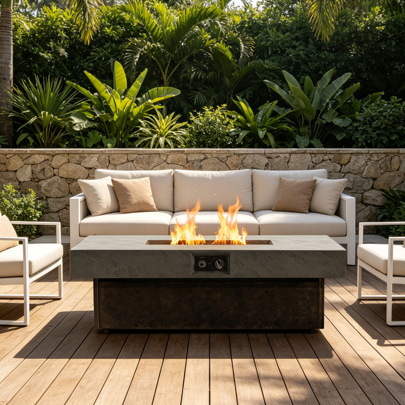 Outdoor Fire Table with Two Height Options, 48 x 24 Inch Rectangle Fire Pit 50000 BTU Propane Fire Pit, Ideal to Pair with Patio Sets Dark Brown