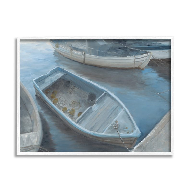 Quai côtier de bateau à quai par Georgia Janisse - peinture sur cadre flottant, L 20 po x H 16 po x P 1,5 po