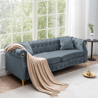  83.5" Velvet Chesterfield Tufted Sofa