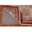 Tapis rouge / ivoire / vert en laine noué à la main de conception unique 8 pi 8 po x 11 pi 9 po New Age