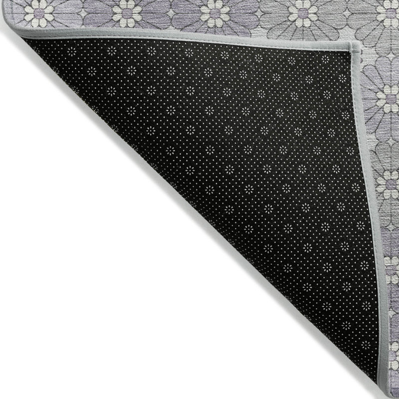Tapis d'intérieur lavable à motif floral lavande gris et ivoire 5 pi x 8 pi