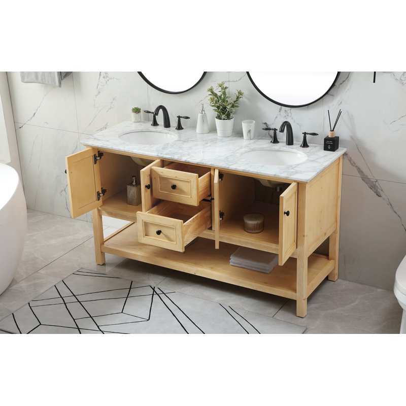 Ensemble de meuble-lavabo double 60 po Narron, Bois naturel