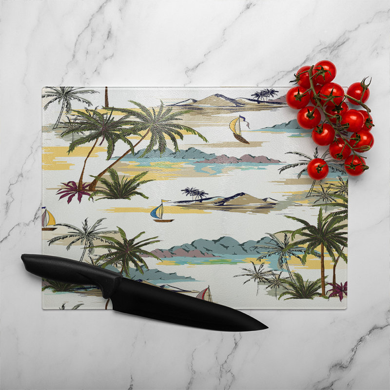 Palm Trees Glass Chopping Board, 40cm L x 28cm W