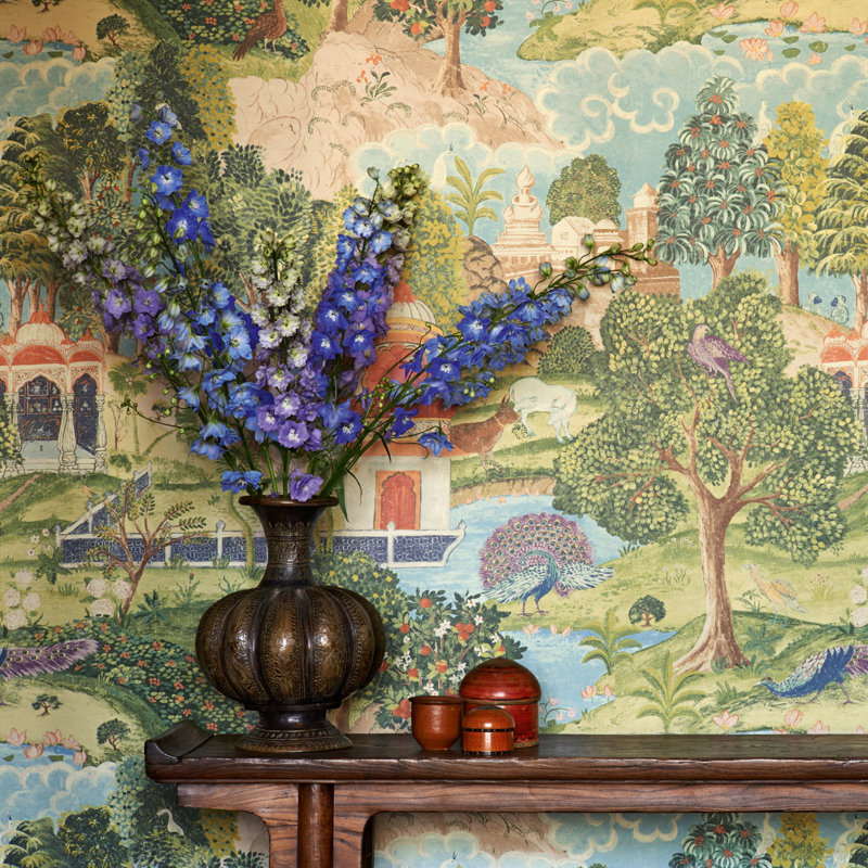 Peacock Garden Wallpaper, Linen/Silver