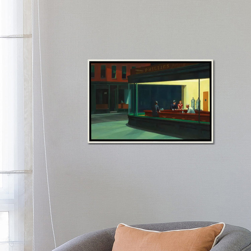 Nighthawks, 1942, H 18 po x l 26 po x P 1,5 po, Encadrement blanc vieilli