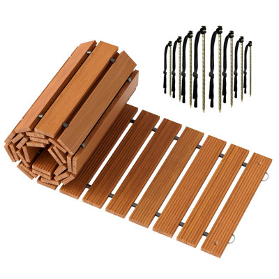 8.5FT Roll Out Wooden Garden Pathway Pavers, Widened Plank Non-Slip Outdoor Patio Straight Walkway with 8 Stakes, Backyard Lawn Boardwalk