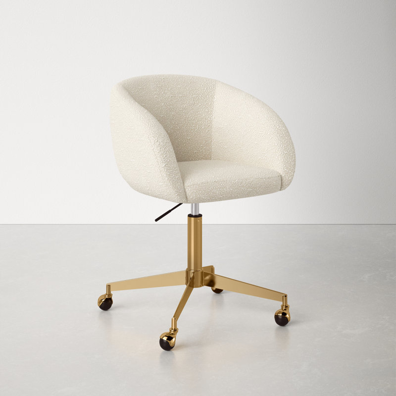 Darius Swivel Office Chair, Gold, White Boucle