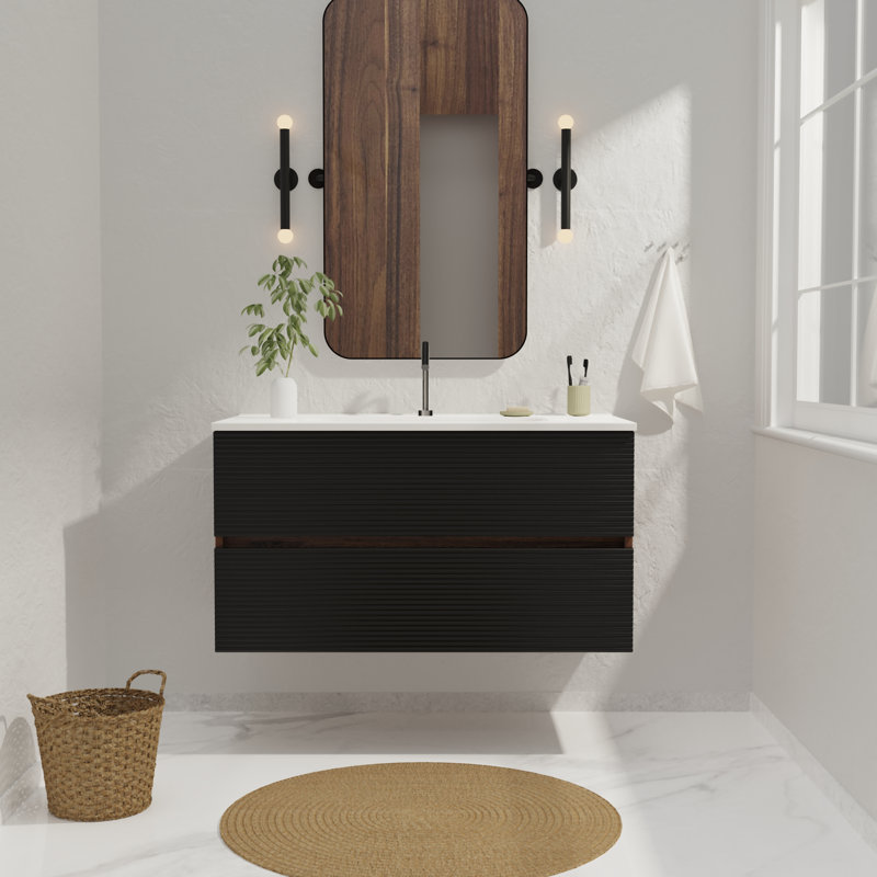 Meuble-lavabo simple 36 po avec plateau pré-assemblé, Noyer / noir doux