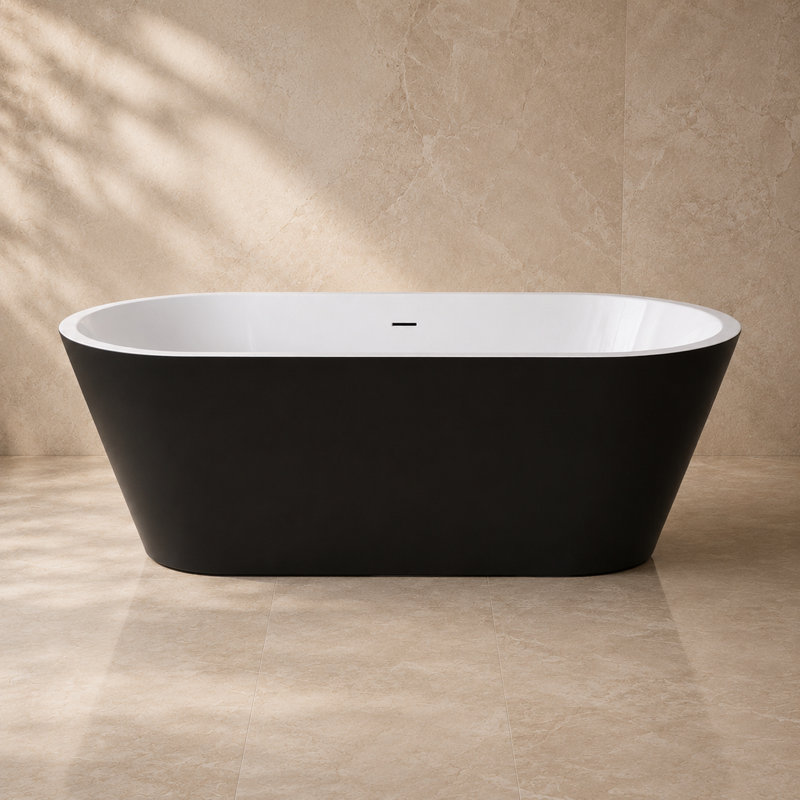 59 in. L x 29.5 in. W Contemporary Oval Acrylic Freestanding Soaking Tub with Drain and Overflow, Black
