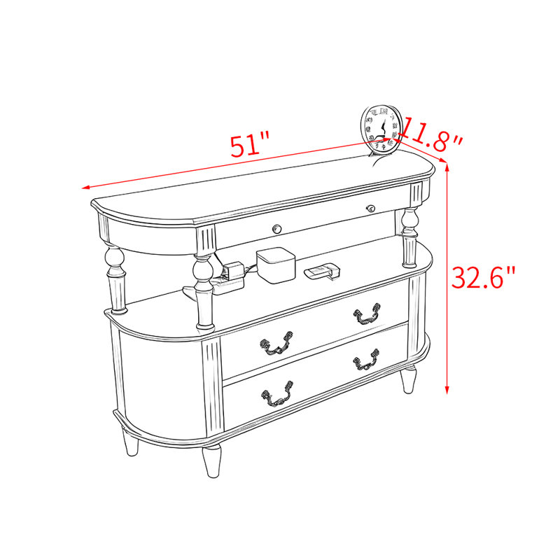 Console en bois massif de style américain, H 32,6 po x l 51 po x P 11,8 po, Brun