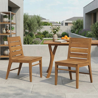 Ensemble de 2 chaises d'extérieur en bois d'acacia, dossier incurvé ergonomique, résistant aux intempéries pour le patio et le jardin
