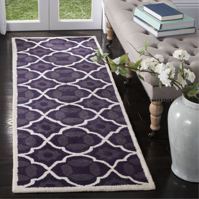 Carolene Hand Tufted Wool/Cotton/Latex Geometric Rug in Purple/Ivory