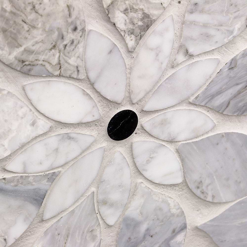 Thistle 12.4" X 14.13" Marble Waterjet Mosaic Tile (1.21 Sq. Ft. / Sheet), Gray Note