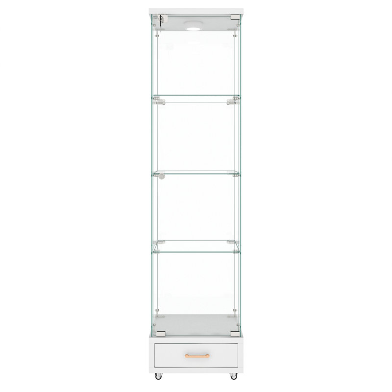 Modern Glass Display Cabinet With Drawer, White
