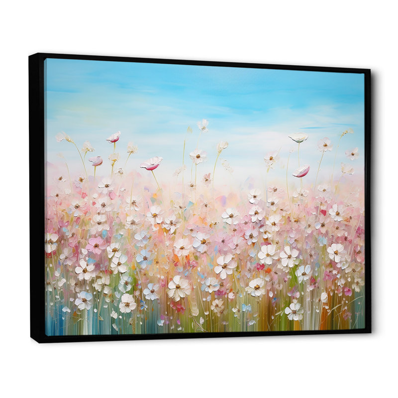Fleurs sauvages Meadows I sur toile, Cadre flottant noir, H 34 po x l 44 po x P 1,5 po