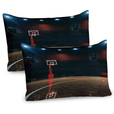 Ambesonne Sports Pillow Sham 2 Pack Empty Basketball Court  Brown Black and Red -  pil-2_16535_26x20