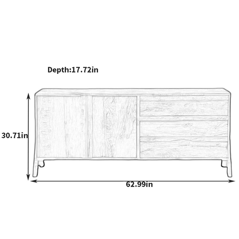 Multi-Functional Retro Sideboard, 30.71" H x 62.99" W x 17.72" D