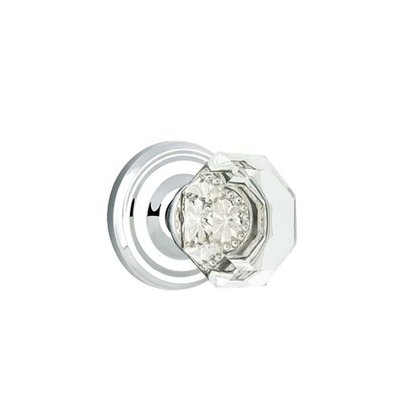 Ensemble de boutons de passage Emtek avec rosette régulière et bouton Old Town, Chrome poli
