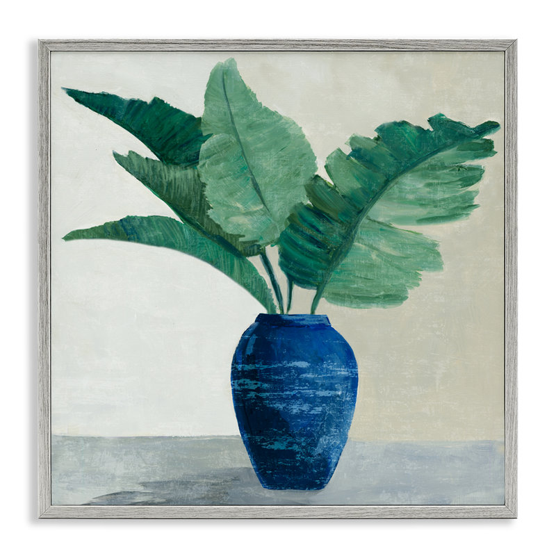  «Fan Palms in Vase», art de la giclée encadrée par Jacob Q, H 12 po x l 12 po, Estampe numérique Farmhouse