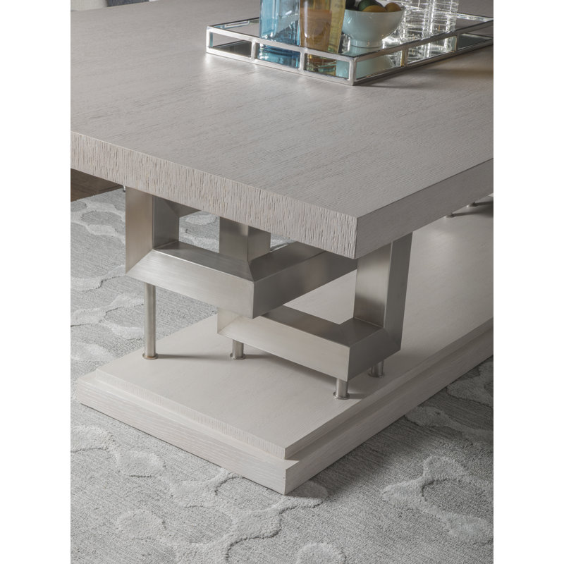 Gray Oak Rectangular Dining Table with Stainless Steel Base