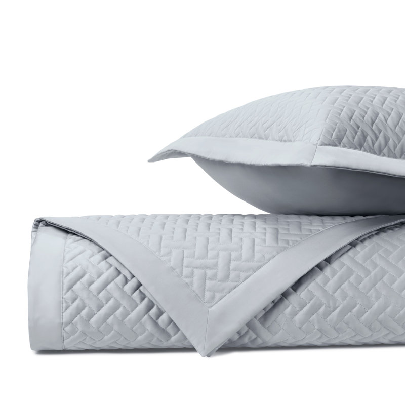 Basketweave Quilted Sateen Coverlet Set, Queen Quilt + 2 Euro Shams, Blue Gray Ch