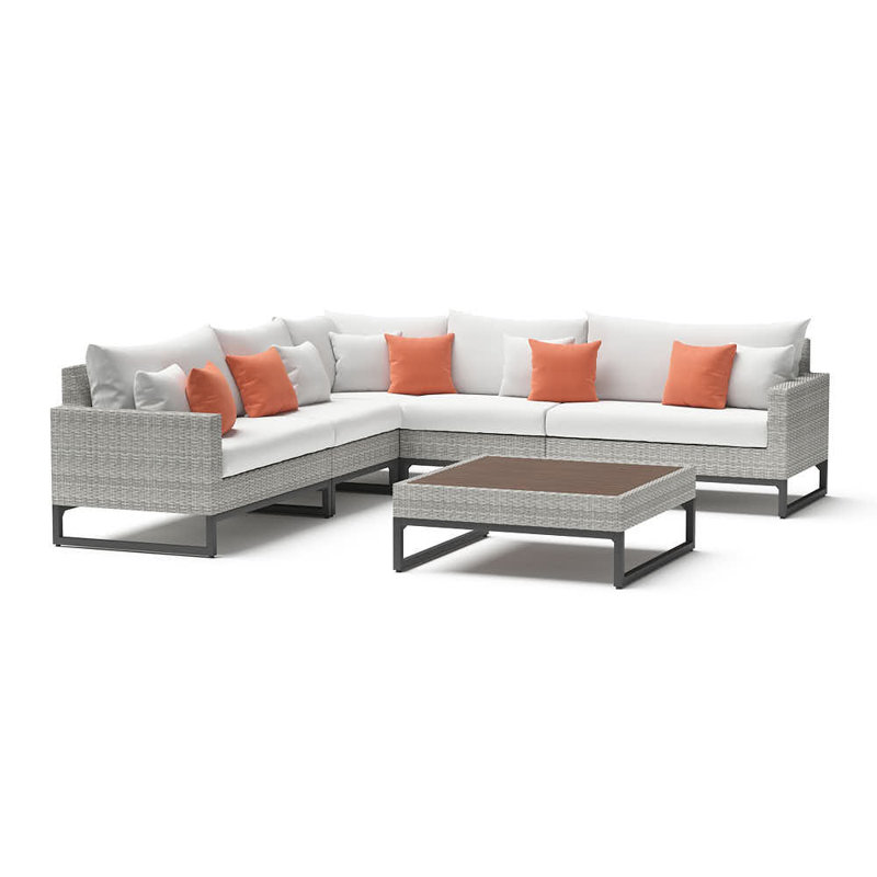 6 Piece Outdoor Sectioanl Seating Group, Cast Coral Sunbrella® Plainweave, Gray