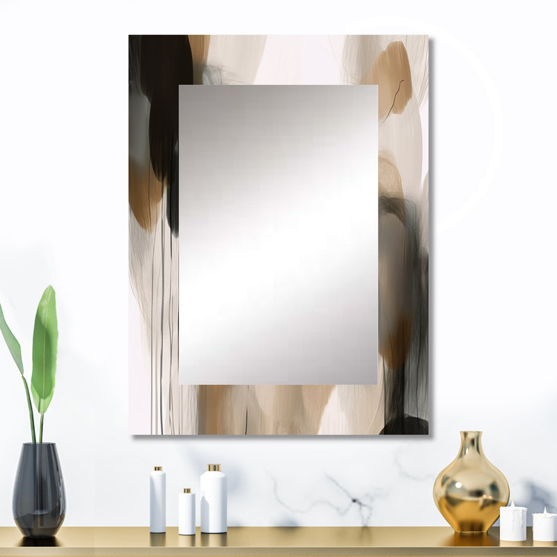 Painting Of Abstract Shapes II - Abstract Painting Decorative Mirror, Brown Large Wall Mirror, Printed Metal Art, 32" x 24"