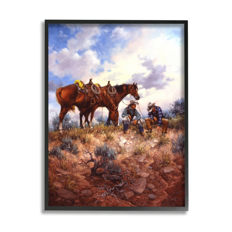 «Stupell Industries Cowboys & Horses Landscape», art mural sur toile par Jack Sorenson, Giclée encadrée noir minuit