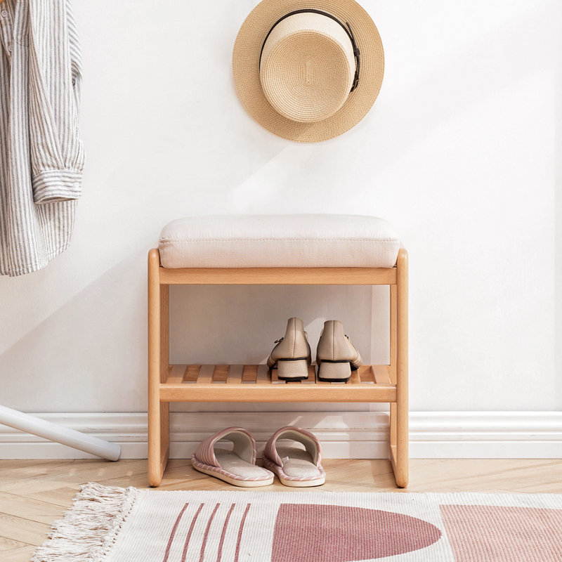 Natural Solid Wood Shoe Bench, White