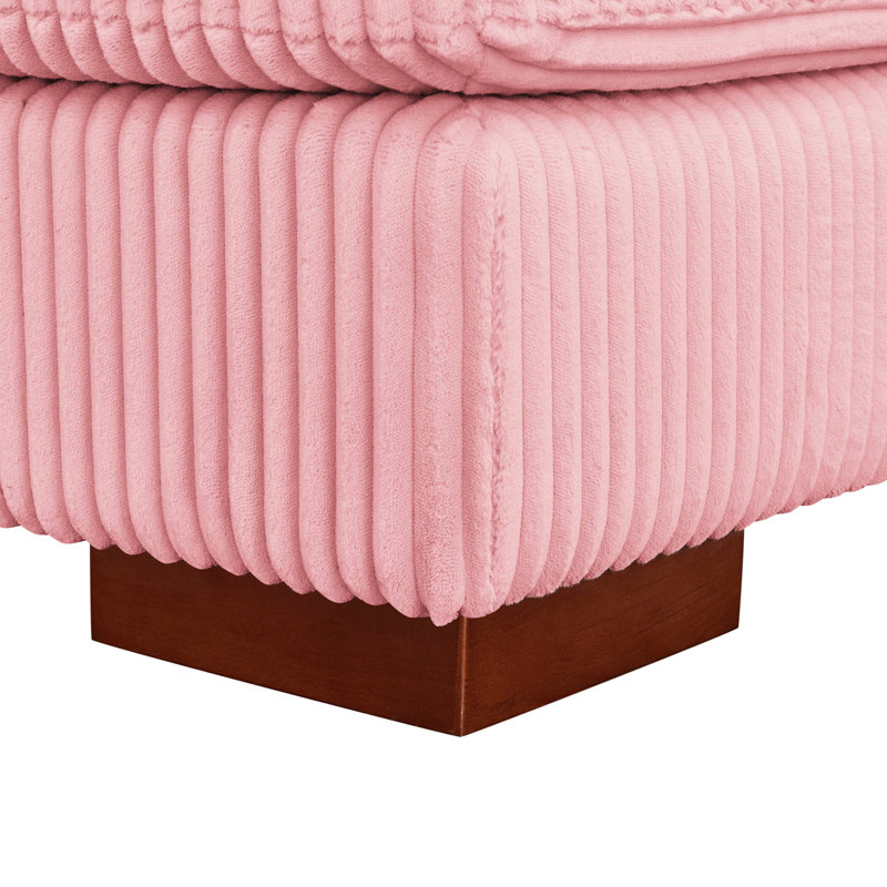 Canapé d'angle 3 places en velours côtelé rose confortable avec méridienne double, coussins décoratifs et soutien lombaire réglable, montage facile, dossier rembourré confortable, installation simple