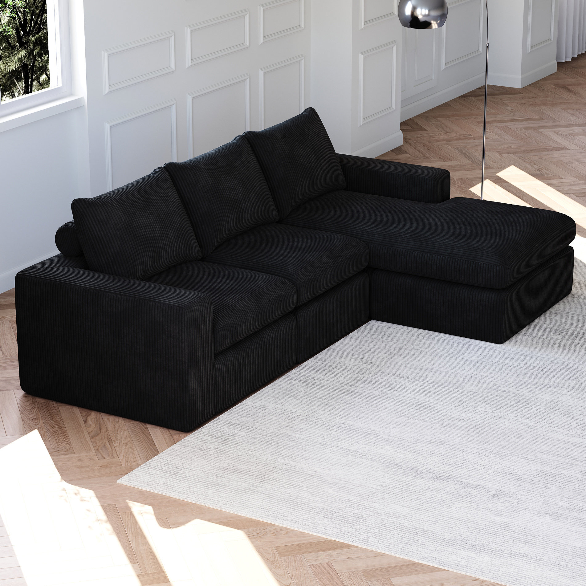 Latitude Run® 99 - Inch Corduroy Boneless L Shaped Upholstered With ...