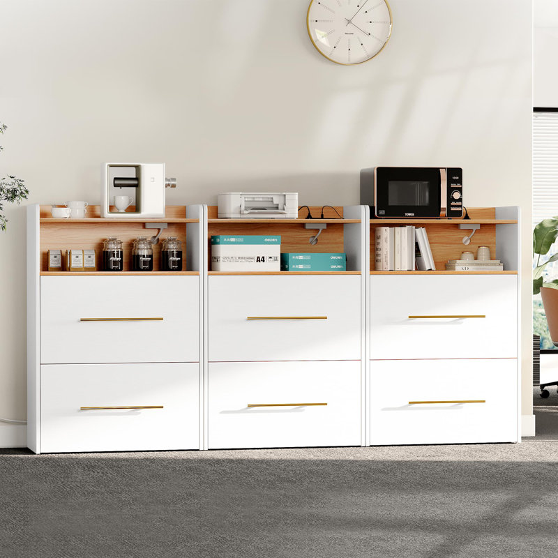 Cartersville 31.5"W 2 Drawer File Cabinet with Charging Station, Nightstand with Printer Shelf