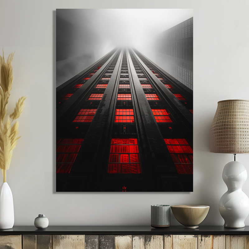 Structure grise et rouge - gratte-ciel - salon d'art mural gratte-ciel, Cadre photo blanc simple, bois massif