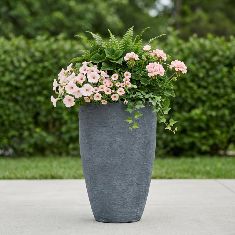 Callan Tall Double Walled Pot Planter, Charcoalstone, 20.5" H x 12.6" W x 12.6" D