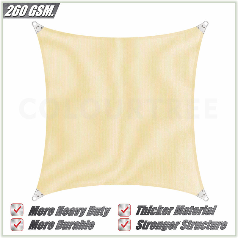 Reinforced Super Ring 16' Square Shade Sail, Beige, 16' x 16'