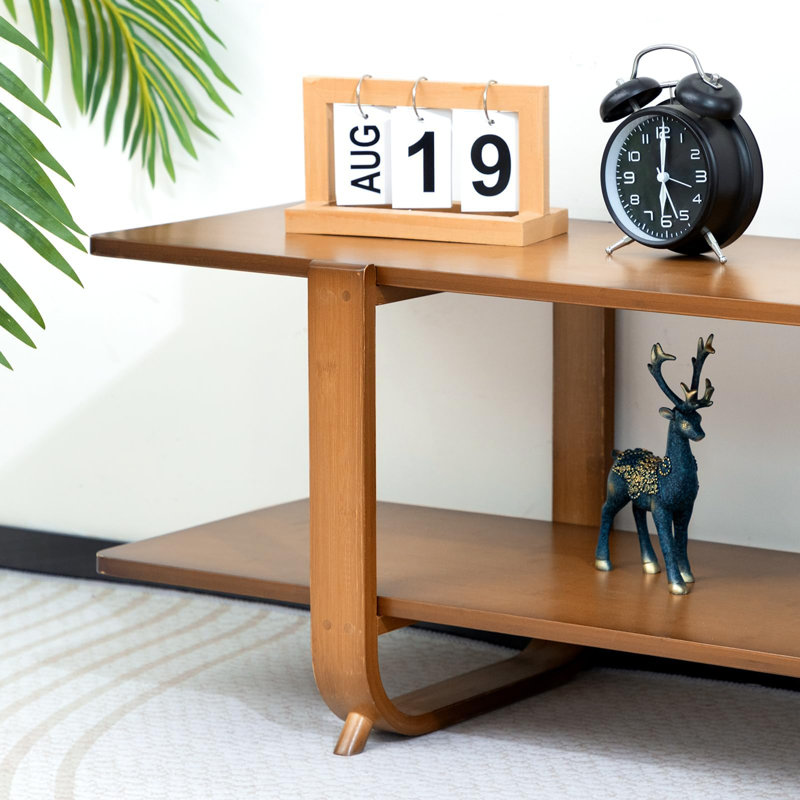 140cm Solid Bamboo TV Unit, Double-Layer Open Storage Fits TVs up to 65"