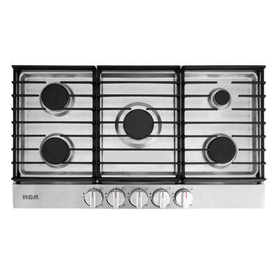 36 in. Legacy Collection Drop-In Gas Cooktop, 5 Burners, Cast Iron Grates, Metal Knobs in Stainless Steel