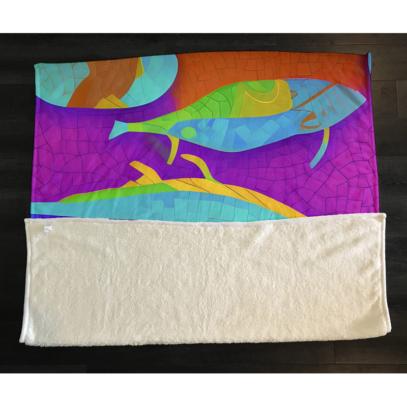 Throw Blanket, 68" W x 80" L, Blue/Purple/Orange, Animal Print/Abstract