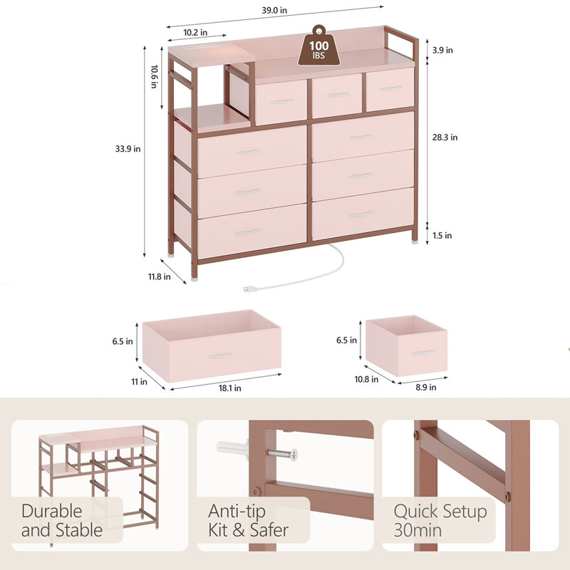 Commode 9 tiroirs Mountview, Rose
